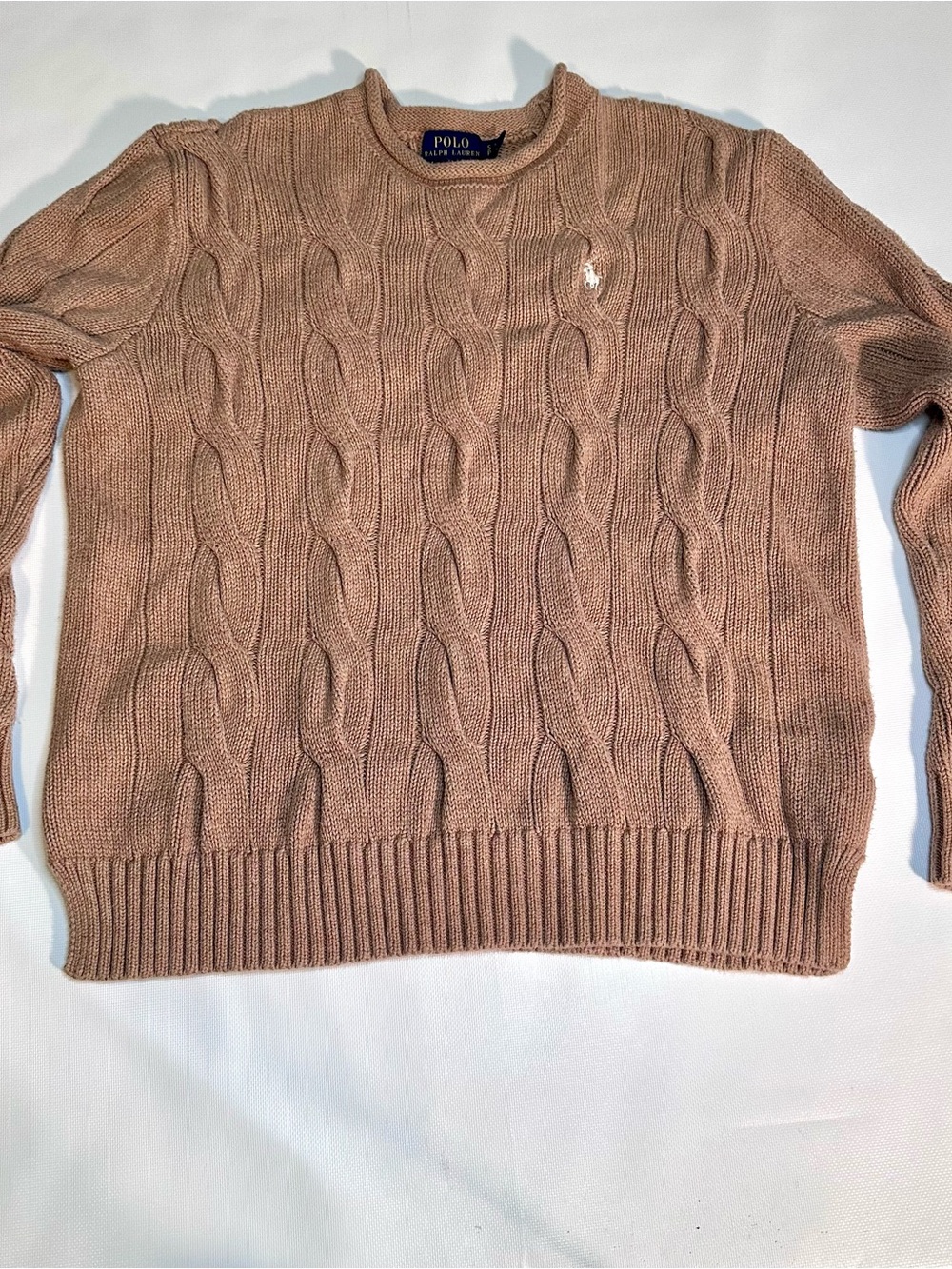 Polo Ralph Lauren Cable Knit Rolled Neck Cotton Tan Sweater Womens Size S - Picture 4 of 9
